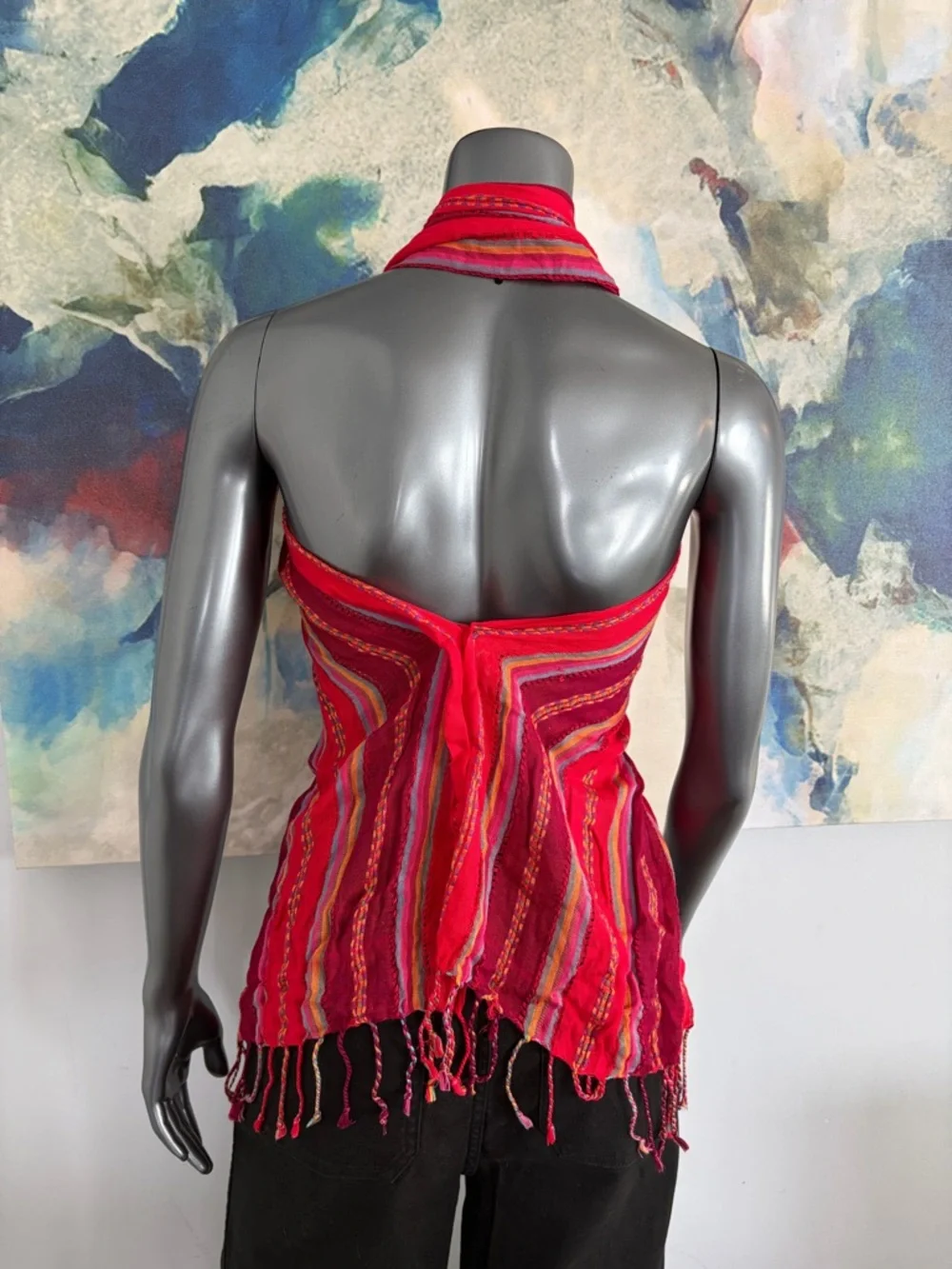 Vibrant Red Striped Women's Scarf, Shoulder Wrap, Or Hijab